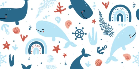 Crédence de cuisine en verre imprimé Vie marine Ocean underwater. Vector illustration for kids design. Marine seamless pattern of sea life. Childish texture for fabric, textile, baby shower decor