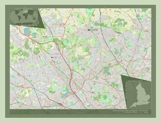 London Borough of Barnet, England - Great Britain. OSM. Labelled points of cities