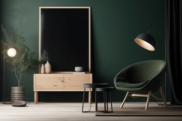 Mockup modern minimalist interior. Dark tones. AI generated, human enhanced