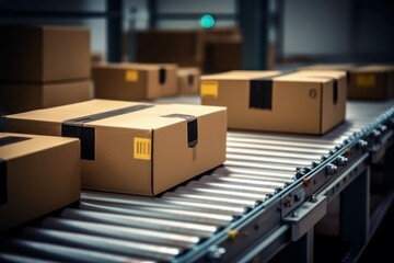 The parcel is on the conveyor belt,Concept of automatic logistics management. AI generated, human enhanced