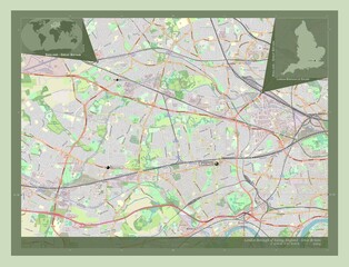 Fototapeta premium London Borough of Ealing, England - Great Britain. OSM. Labelled points of cities