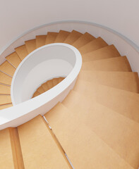 Spiral staircase top view, 3d rendering. Digital illustration of curved wooden stairs going down