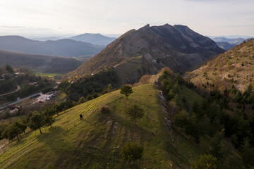 Aerial view of mountains in Marche region in Italy