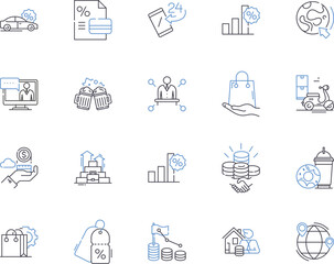 Market finance outline icons collection. Finance, Market, Investing, Trading, Stocks, Bonds, Profits vector and illustration concept set. Returns, Fundraising, Credit linear signs