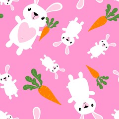 Cartoon animals seamless Easter eggs and rabbit and paint bunnies pattern for wrapping paper and kids clothes print