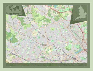 London Borough of Harrow, England - Great Britain. OSM. Labelled points of cities