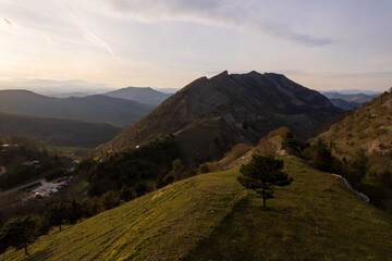 view of meadow on the slope of monte Nerone in Marche region in Italy