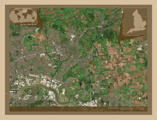 Fototapeta premium London Borough of Havering, England - Great Britain. Low-res satellite. Labelled points of cities