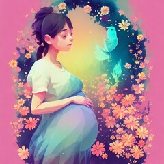 A concept art of a silhouette of a pregnant woman, Generative AI