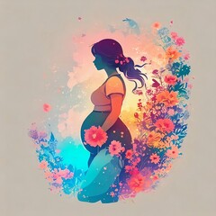 A concept art of a silhouette of a pregnant woman, Generative AI