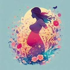 A concept art of a silhouette of a pregnant woman, Generative AI