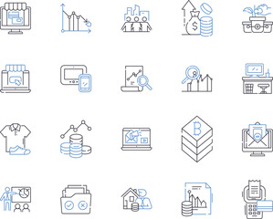 Store and profit outline icons collection. Retail, Shop, Profit, Merchandise, Market, Inventory, Merchandize vector and illustration concept set. Earnings, Sale, Gain linear signs