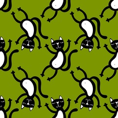 Halloween black cats seamless cartoon animals pattern for wrapping paper and fabrics and linens and kids