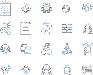 Partner connections outline icons collection. Partner, Connections, Relationships, Collaboration, Alliance, Linkage, Coordination vector and illustration concept set. Affiliation, Networking