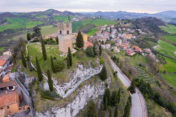 Aerial view of Peglio village in Italy