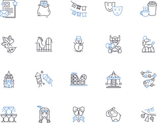 Celebrating people outline icons collection. Commemorate, Salute, Commend, Admire, Honour, Appreciate, Praise vector and illustration concept set. Cherish, Congratulate, Revere linear signs
