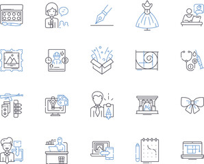 Digitall Freelance outline icons collection. Digital, Freelance, Contractor, Remote, Outsourcing, Gig, Consultant vector and illustration concept set. Part-time, Self-employed, Entrepreneur linear