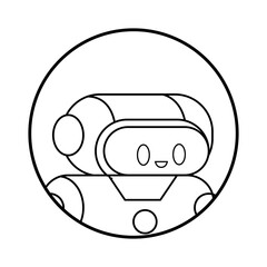 Robot with cute screen faces avatar icon. Futuristic smart assistants at work or education. AI technology. Human-like machines with artificial intelligence. Isolated flat vector outline illustration
