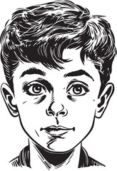 Vintage kids 60s style young kids . Retro comics black and white ink drawing, American cartoon advertising illustration, vector, SVG