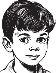 Vintage kids 60s style young kids . Retro comics black and white ink drawing, American cartoon advertising illustration, vector, SVG
