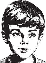 Vintage kids 60s style young kids . Retro comics black and white ink drawing, American cartoon advertising illustration, vector, SVG