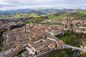 Fototapeta na wymiar Aerial view of Piobbico town in Marche region in Italy