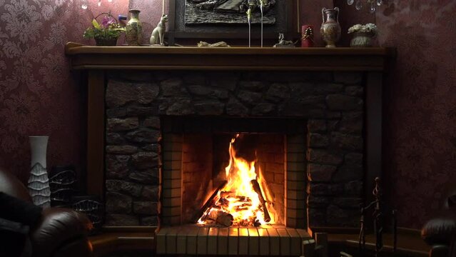 Relaxing fire in the fireplace