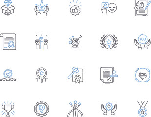 Awards outline icons collection. Awards, accolades, honors, prizes, recognitions, accolades, laurels vector and illustration concept set. rewards, distinctions, tributes linear signs