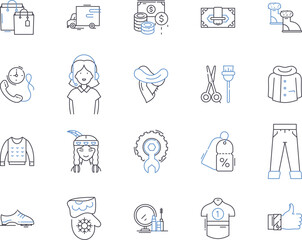 Shop and customer outline icons collection. Shop, Customer, Shopping, Buyer, Store, Purchaser, Retail vector and illustration concept set. Buy, Merchant, Seller linear signs