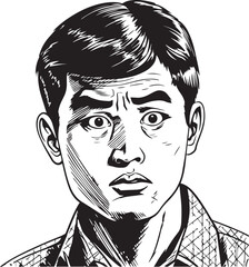 Vintage Japanese  man  60s style young man . Retro comics black and white ink drawing, American cartoon advertising illustration, vector, SVG