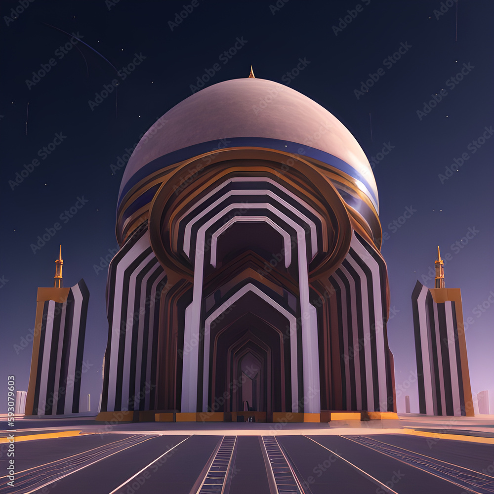 Wall mural Beautiful Arabic Mosque at night. Generative AI