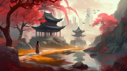 Tuinposter Chinese Style Fantasy Art © Damian Sobczyk