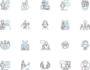 Personal growth outline icons collection. Development, Progress, Improvement, Expansion, Strengthening, Transformation, Advancement vector and illustration concept set. Augmentation, Amplification