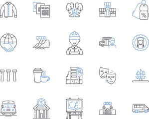 City centre shopping outline icons collection. Urban, Mall, Bazaar, Hub, Marketplace, Central, Retail vector and illustration concept set. Outlet, Commercial, Boutique linear signs