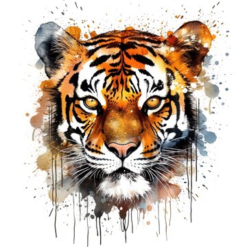 Tiger face art illustration, generative ai
