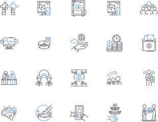 Objectives and Key Results outline icons collection. Goals, Objectives, Outcomes, Success, Metrics, KRA, KRAs vector and illustration concept set. KPI, KPIs, Initiatives linear signs