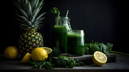 A green smoothie with spinach, kale, and pineapple