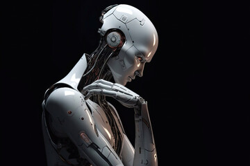 Female Robot Thinking, Showing Emotion, Generative AI
