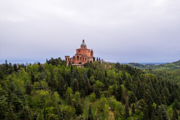 Fototapeta na wymiar Aerial view of sanctuary of Madonna di San Luca in Bologna 