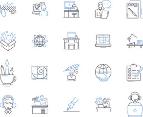 Freelance business outline icons collection. Freelancing, Business, Entrepreneur, Self-Employed, Remote, Consultant, Contractor vector and illustration concept set. Freelancer, Working, Independent