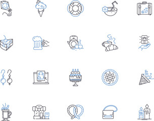 Birthday outline icons collection. Celebration, Joyful, Presents, Cake, Party, Anniversary, Gift vector and illustration concept set. Surprise, Balloons, Candle linear signs