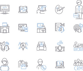 Digitall Freelance outline icons collection. Digital, Freelance, Contractor, Remote, Outsourcing, Gig, Consultant vector and illustration concept set. Part-time, Self-employed, Entrepreneur linear
