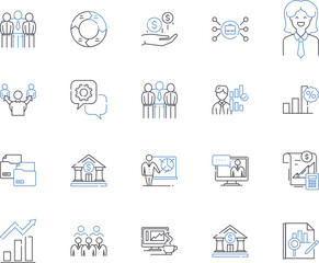 portfolio management outline icons collection. Portfolio, Management, Investment, Asset, Stocks, Bonds, Risk vector and illustration concept set. Analyze, Strategies, Rebalancing linear signs