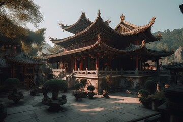 Fototapeta premium chinese temple in the morning. Generative AI