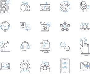 Startup Ecosystems outline icons collection. Incubators, Accelerators, Seed, Funding, Mentoring, VCs, Angel vector and illustration concept set. Investors, Entrepreneurs, Tech linear signs