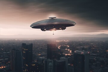 Fototapeta na wymiar ufo over the city made with generative ai