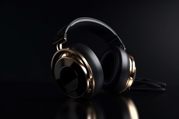 Fototapeta premium A luxury and expensive headphone on a clean black background - Generative AI