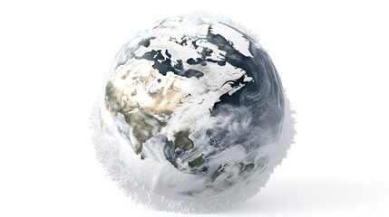 A Wintery, Global View of Planet Earth: A 3D-Illustration Isolated on White: Generative AI