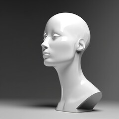 white mannequin head isolated on dark background, Blank White Head Side view doll, plastic human faceless dummy figure, wig holder 3D render illustration, generative ai 