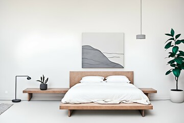 Photo of a cozy bedroom with a comfortable bed and a beautiful painting on the wall